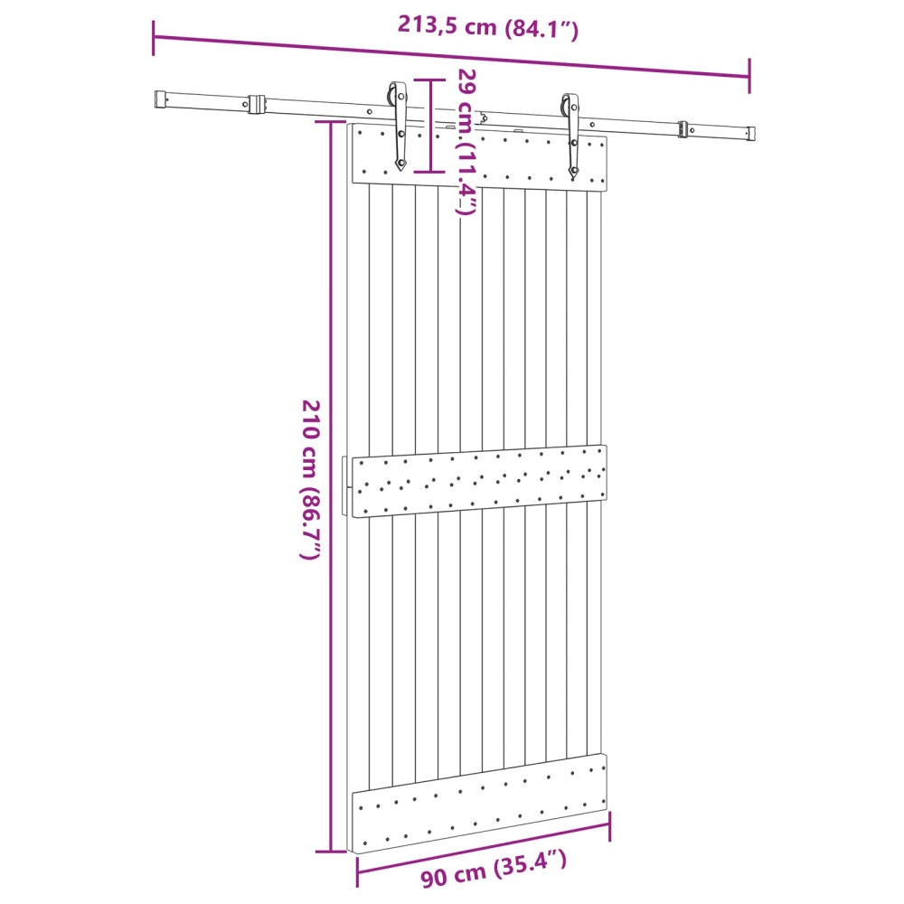 Produktbild för Skjutdörr NARVIK Naturlig och svart 90 x 210 cm (213,5 cm)