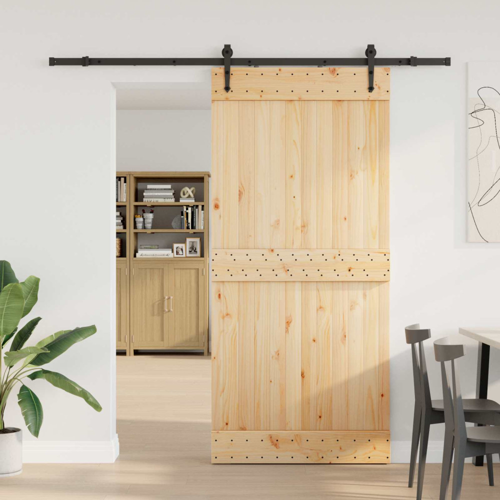 Produktbild för Skjutdörr NARVIK Naturlig och svart 95 x 210 cm (213,5 cm)
