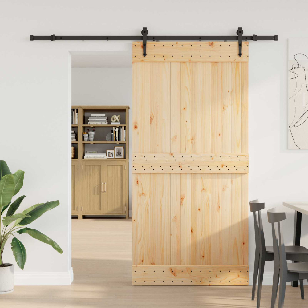 Produktbild för Skjutdörr NARVIK Naturlig och svart 100 x 210 cm (213,5 cm)