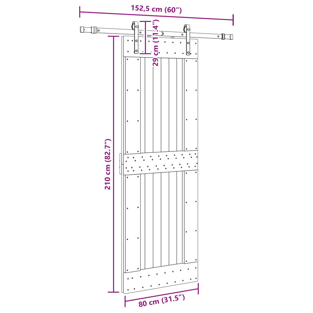 Produktbild för Skjutdörr NARVIK Naturlig och svart 80 x 210 cm (152,5 cm)