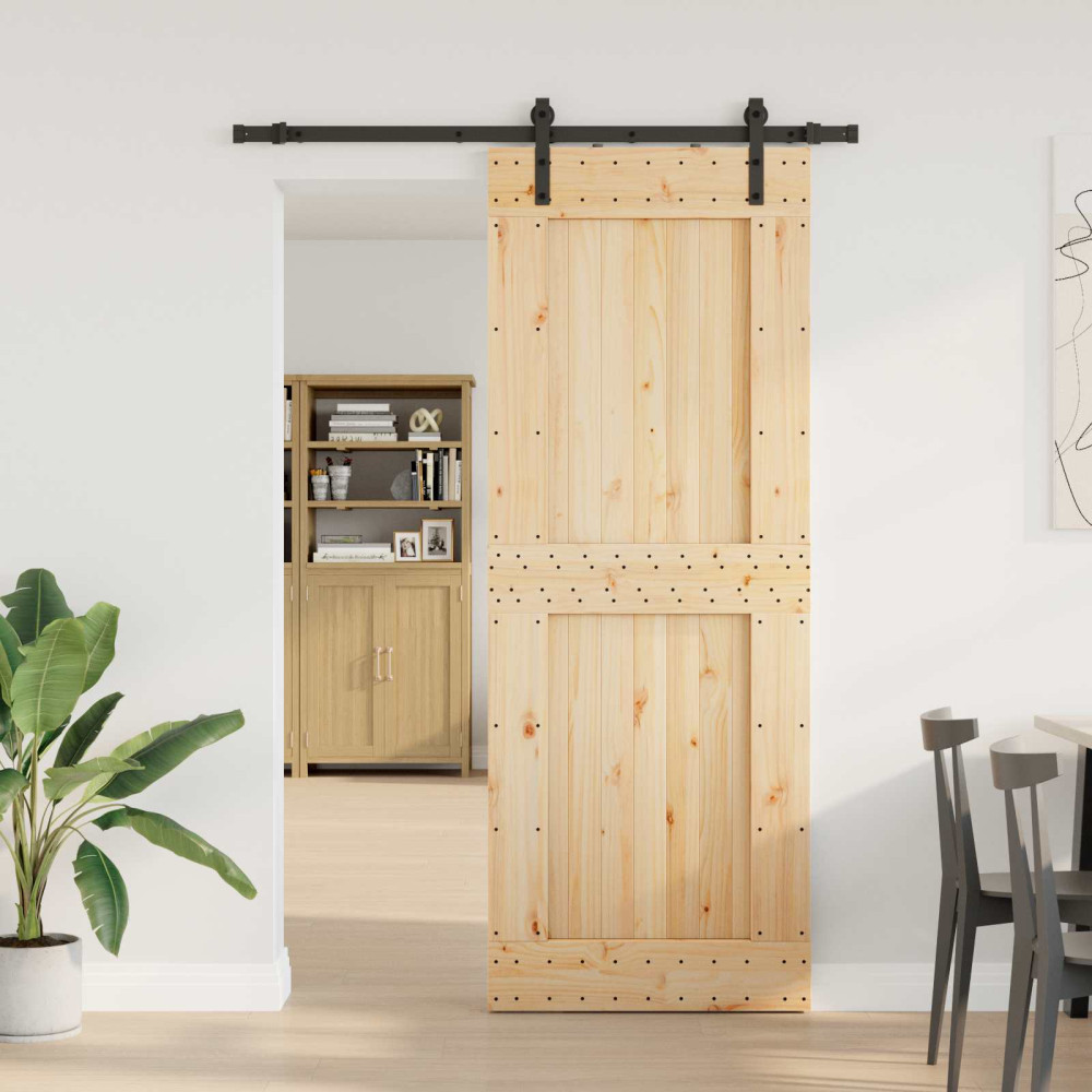 Produktbild för Skjutdörr NARVIK Naturlig och svart 85 x 210 cm (152,5 cm)