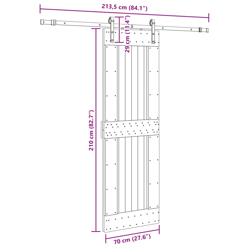 Produktbild för Skjutdörr NARVIK Naturlig och svart 70 x 210 cm (213,5 cm)