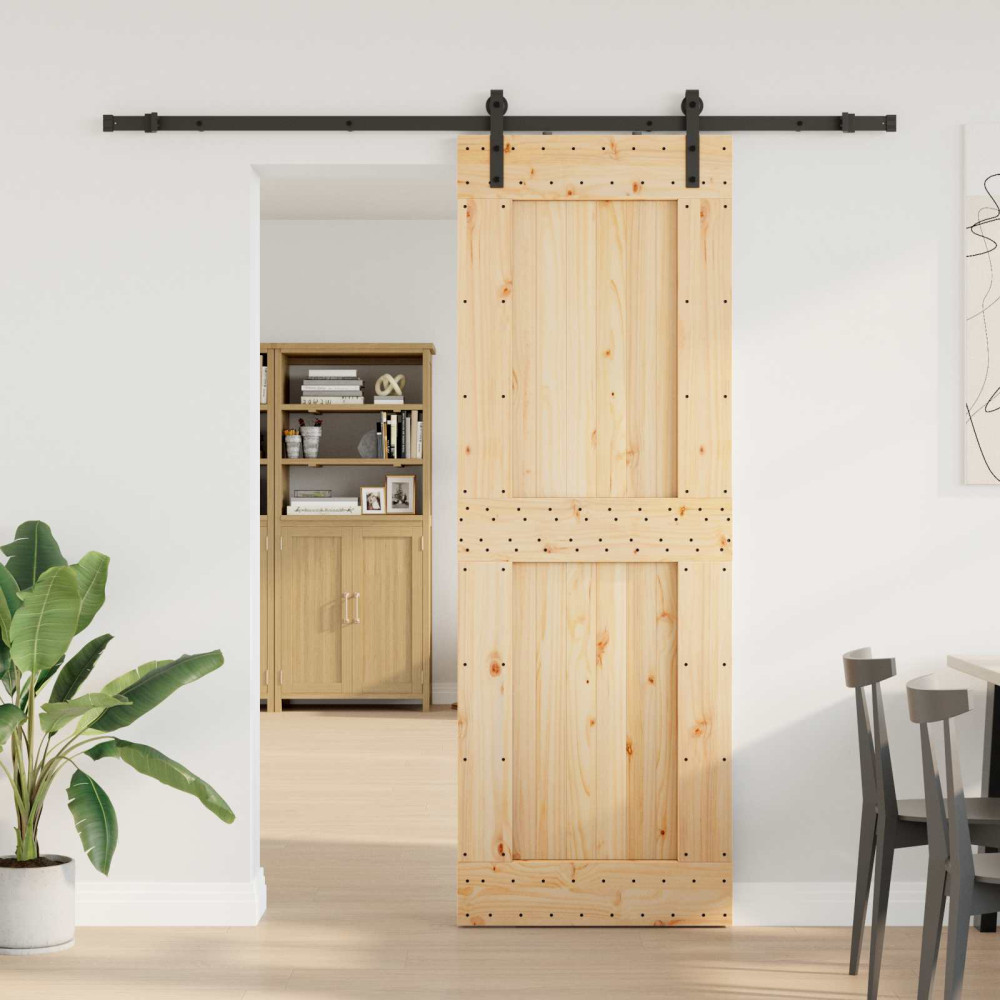 Produktbild för Skjutdörr NARVIK Naturlig och svart 80 x 210 cm (213,5 cm)