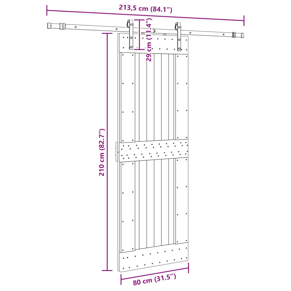 Produktbild för Skjutdörr NARVIK Naturlig och svart 80 x 210 cm (213,5 cm)
