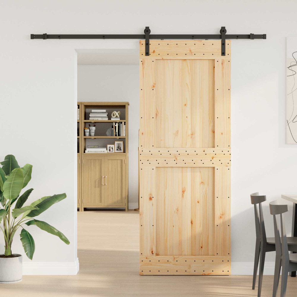 Produktbild för Skjutdörr NARVIK Naturlig och svart 90 x 210 cm (213,5 cm)