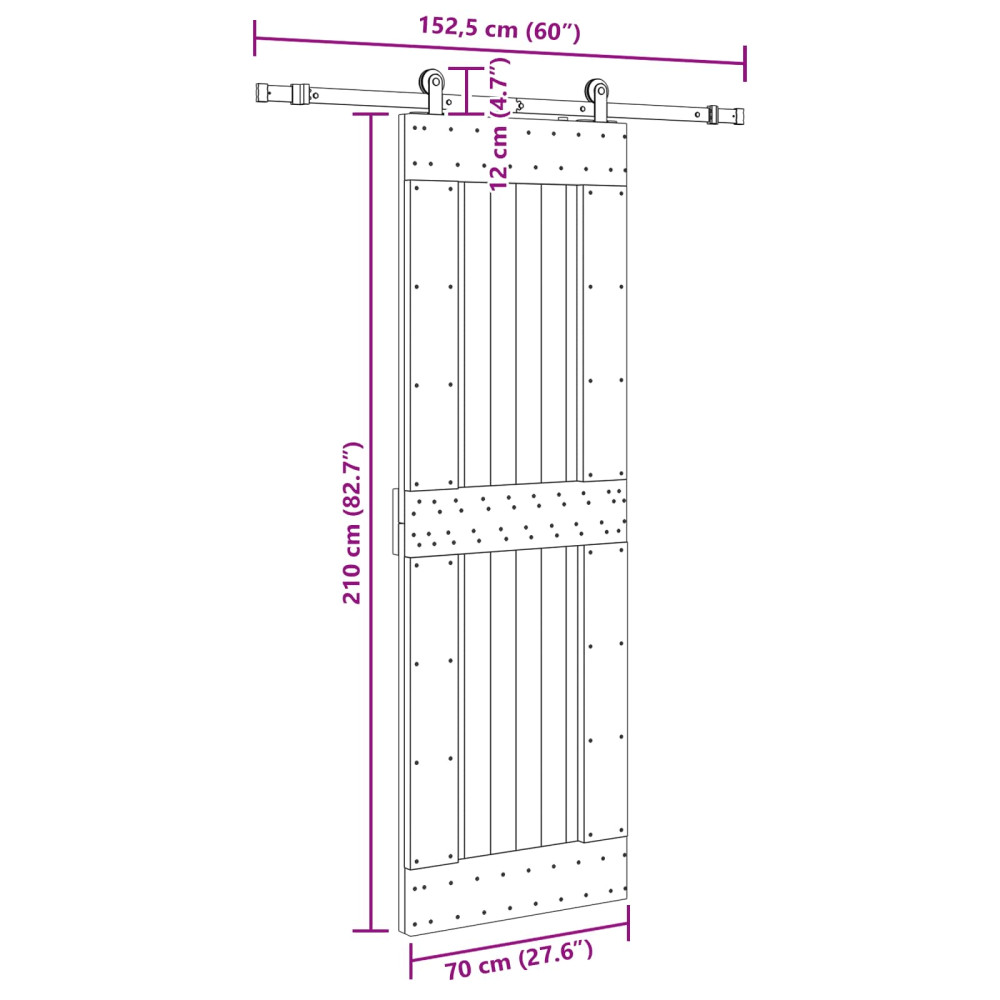 Produktbild för Skjutdörr NARVIK Naturlig och svart 70 x 210 cm (152,5 cm)