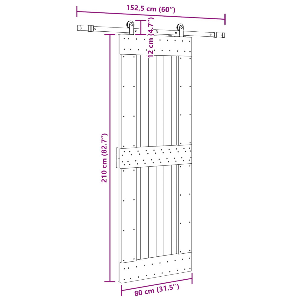Produktbild för Skjutdörr NARVIK Naturlig och svart 80 x 210 cm (152,5 cm)