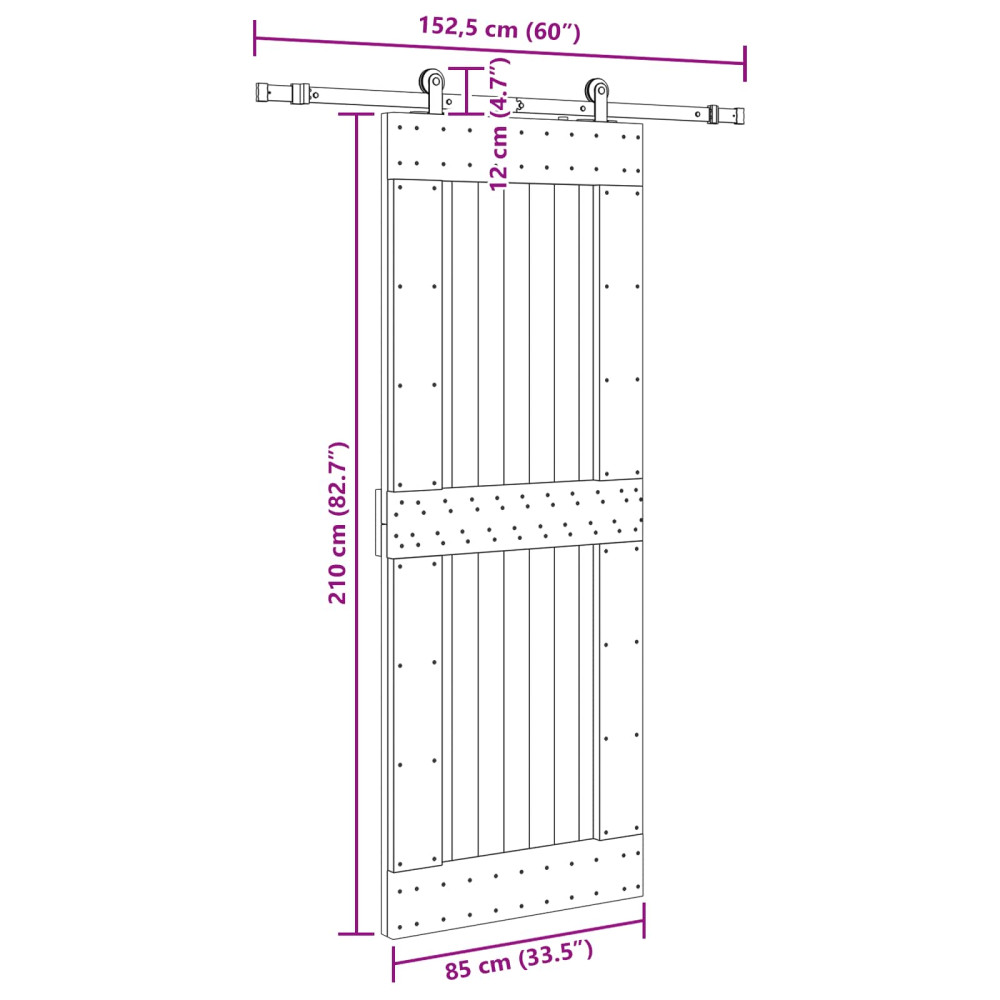 Produktbild för Skjutdörr NARVIK Naturlig och svart 85 x 210 cm (152,5 cm)