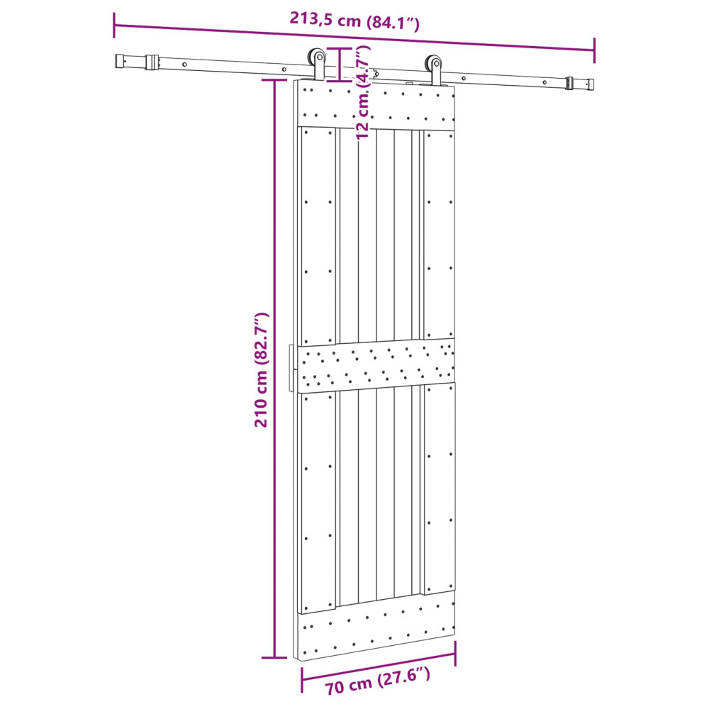 Produktbild för Skjutdörr NARVIK Naturlig och svart 70 x 210 cm (213,5 cm)