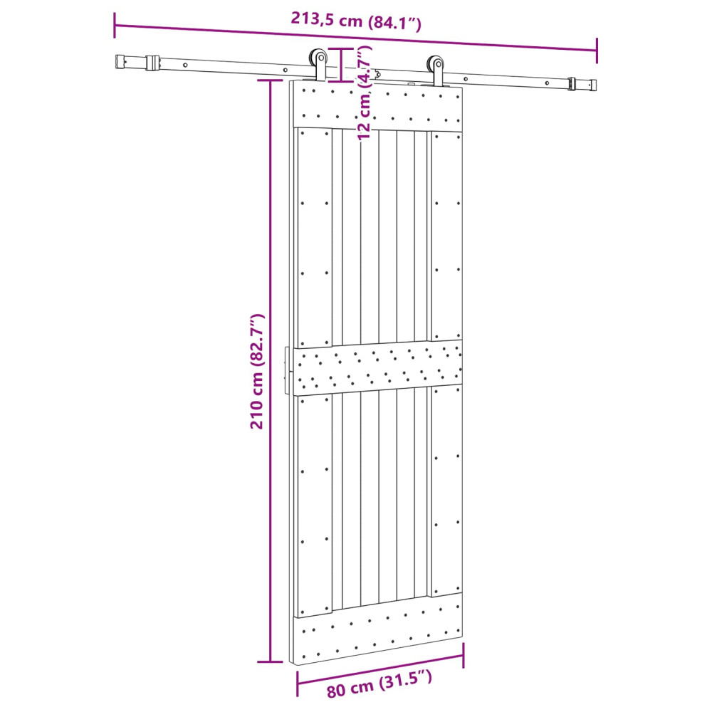 Produktbild för Skjutdörr NARVIK Naturlig och svart 80 x 210 cm (213,5 cm)