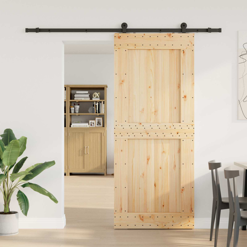 Produktbild för Skjutdörr NARVIK Naturlig och svart 95 x 210 cm (213,5 cm)