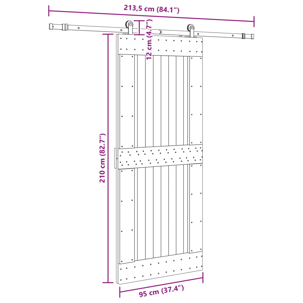 Produktbild för Skjutdörr NARVIK Naturlig och svart 95 x 210 cm (213,5 cm)