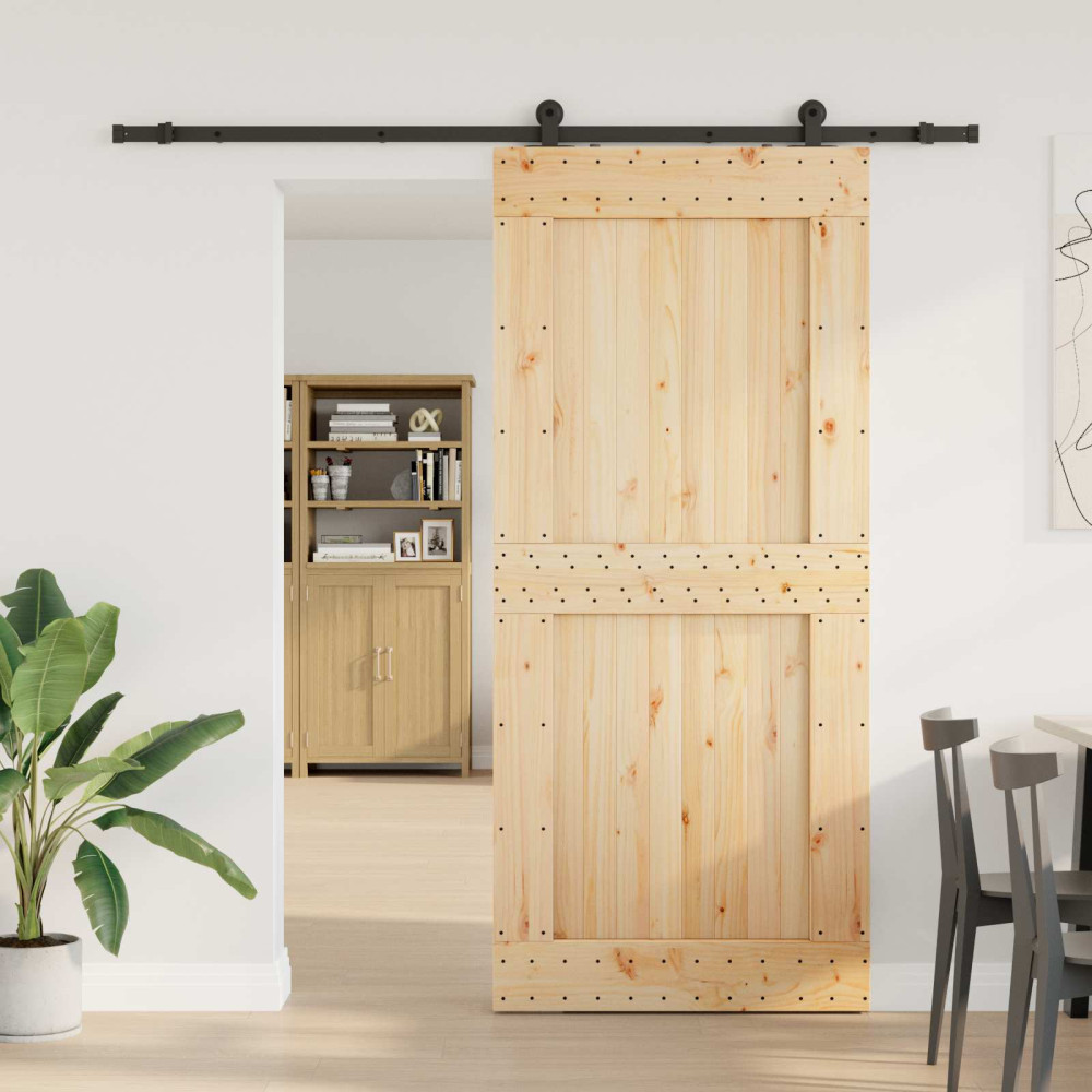 Produktbild för Skjutdörr NARVIK Naturlig och svart 100 x 210 cm (213,5 cm)