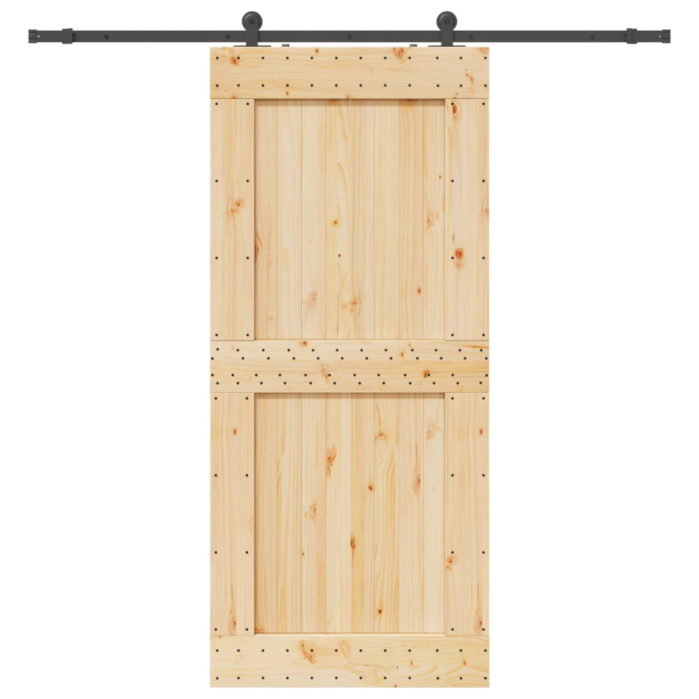 Produktbild för Skjutdörr NARVIK Naturlig och svart 100 x 210 cm (213,5 cm)