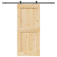 Produktbild för Skjutdörr NARVIK Naturlig och svart 100 x 210 cm (213,5 cm)