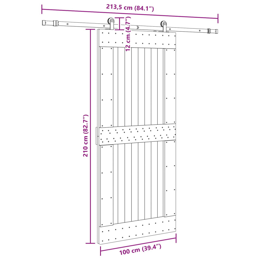 Produktbild för Skjutdörr NARVIK Naturlig och svart 100 x 210 cm (213,5 cm)