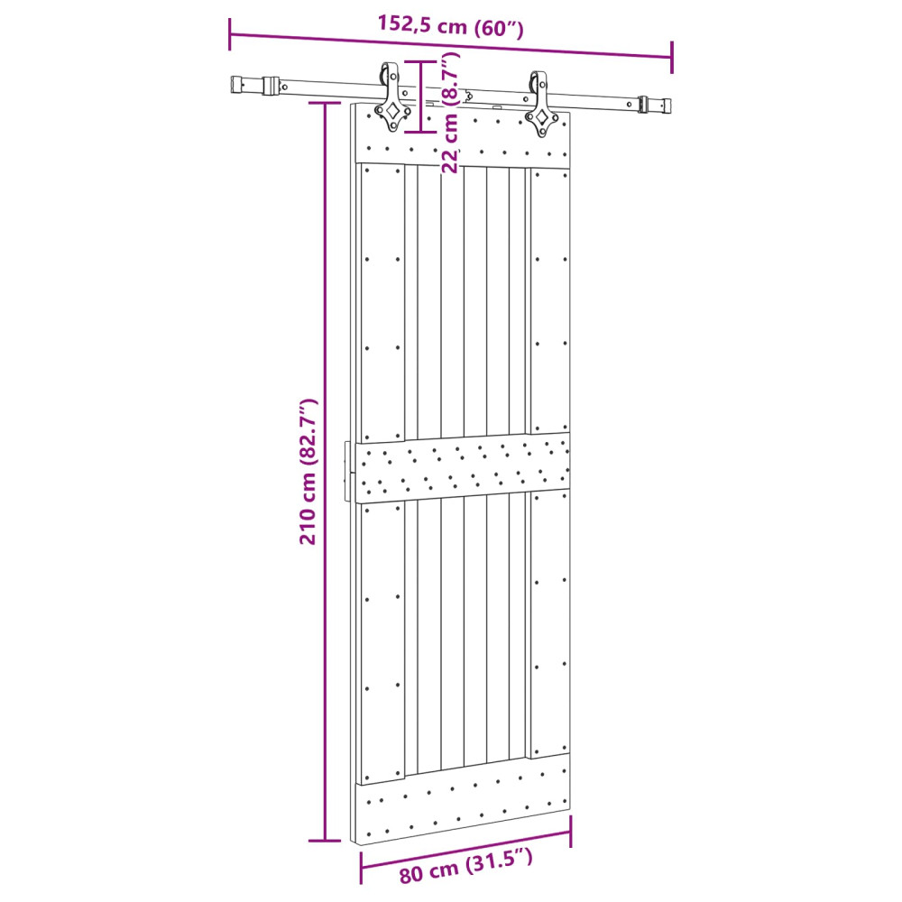 Produktbild för Skjutdörr NARVIK Naturlig och svart 80 x 210 cm (152,5 cm)