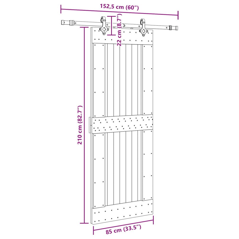Produktbild för Skjutdörr NARVIK Naturlig och svart 85 x 210 cm (152,5 cm)