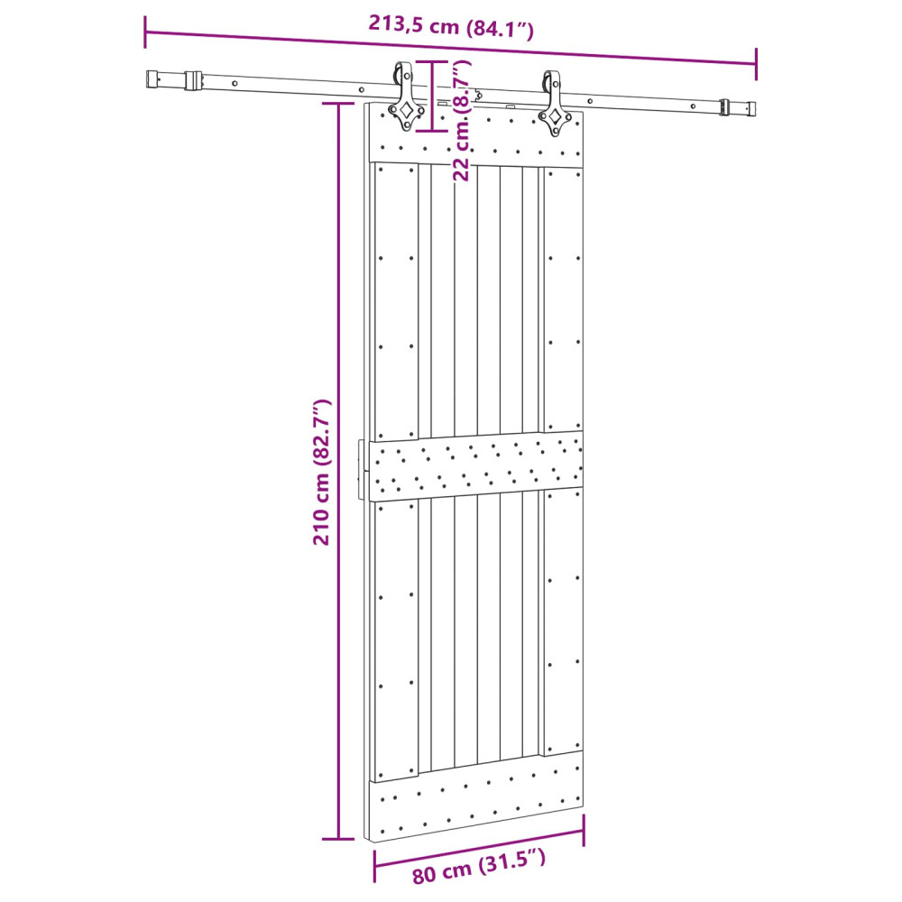 Produktbild för Skjutdörr NARVIK Naturlig och svart 80 x 210 cm (213,5 cm)