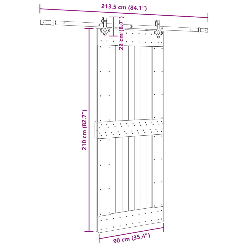 Produktbild för Skjutdörr NARVIK Naturlig och svart 90 x 210 cm (213,5 cm)