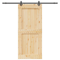 Produktbild för Skjutdörr NARVIK Naturlig och svart 100 x 210 cm (213,5 cm)