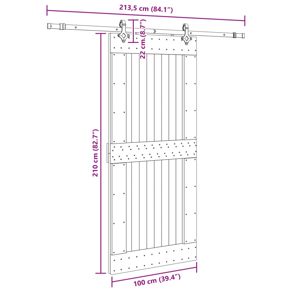Produktbild för Skjutdörr NARVIK Naturlig och svart 100 x 210 cm (213,5 cm)
