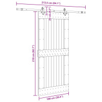 Produktbild för Skjutdörr NARVIK Naturlig och svart 100 x 210 cm (213,5 cm)
