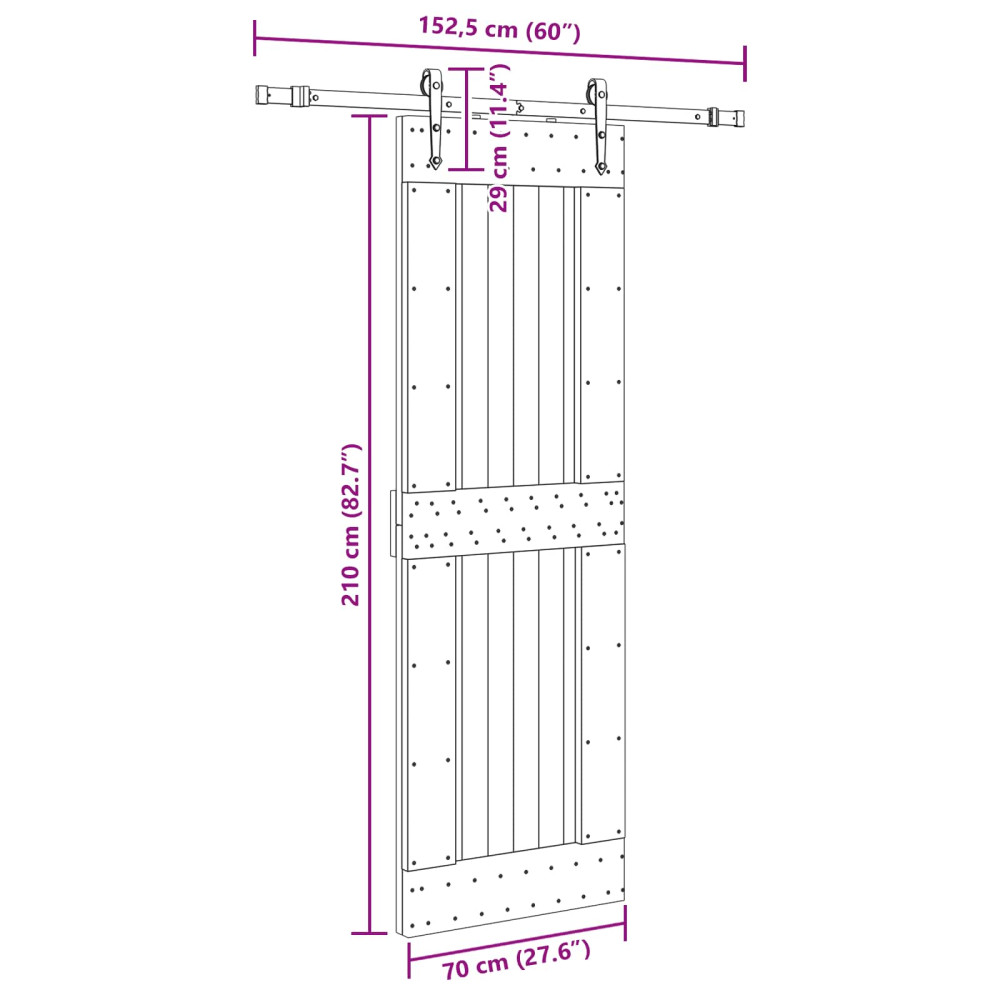 Produktbild för Skjutdörr NARVIK Naturlig och svart 70 x 210 cm (152,5 cm)