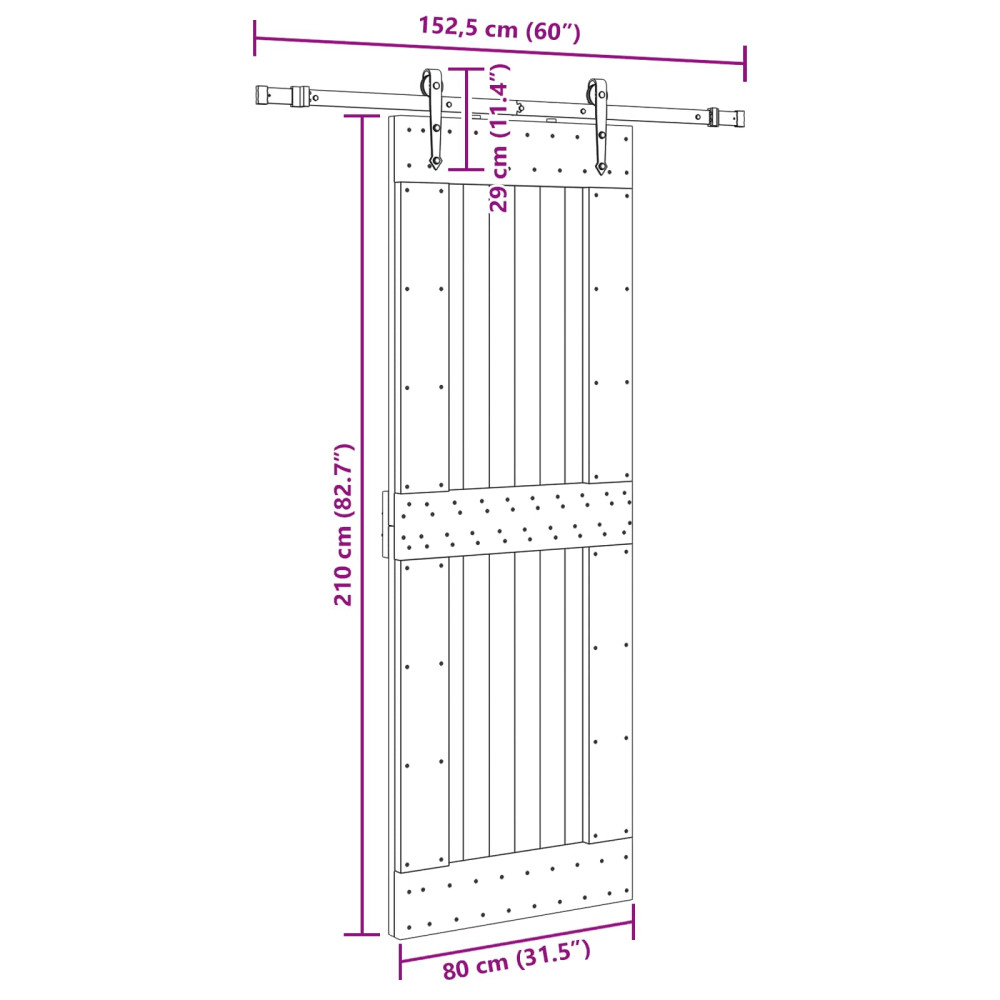 Produktbild för Skjutdörr NARVIK Naturlig och svart 80 x 210 cm (152,5 cm)
