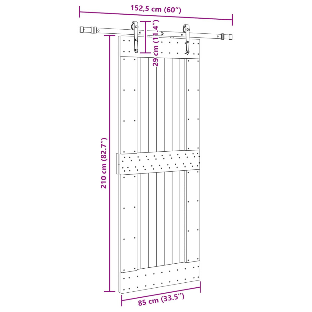Produktbild för Skjutdörr NARVIK Naturlig och svart 85 x 210 cm (152,5 cm)