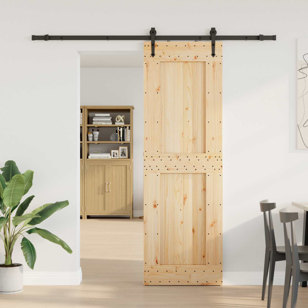 Produktbild för Skjutdörr NARVIK Naturlig och svart 70 x 210 cm (213,5 cm)