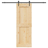 Produktbild för Skjutdörr NARVIK Naturlig och svart 80 x 210 cm (213,5 cm)