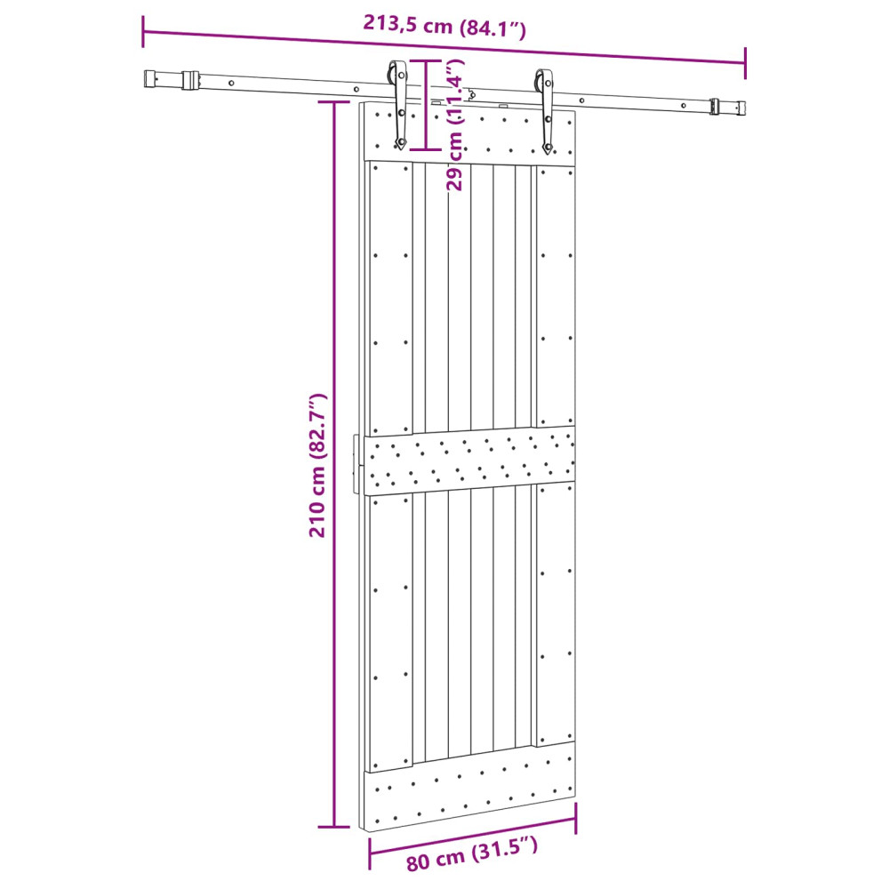 Produktbild för Skjutdörr NARVIK Naturlig och svart 80 x 210 cm (213,5 cm)