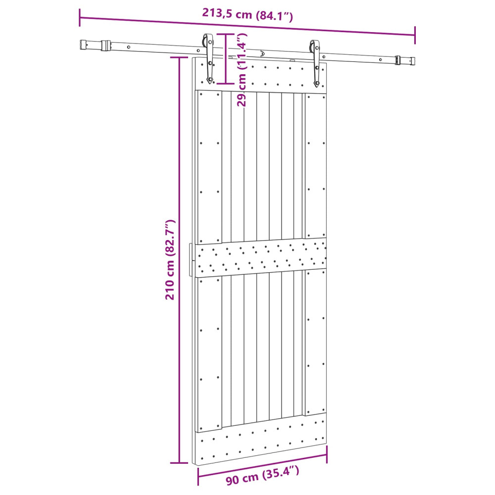 Produktbild för Skjutdörr NARVIK Naturlig och svart 90 x 210 cm (213,5 cm)