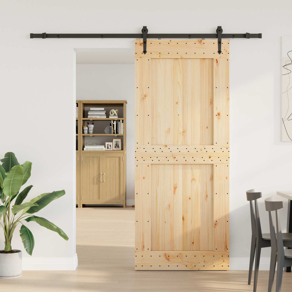 Produktbild för Skjutdörr NARVIK Naturlig och svart 95 x 210 cm (213,5 cm)