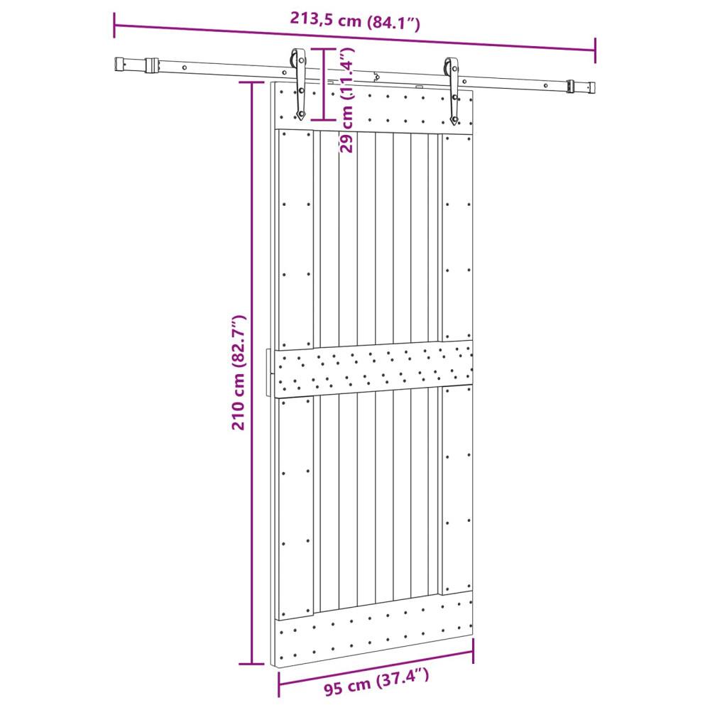 Produktbild för Skjutdörr NARVIK Naturlig och svart 95 x 210 cm (213,5 cm)