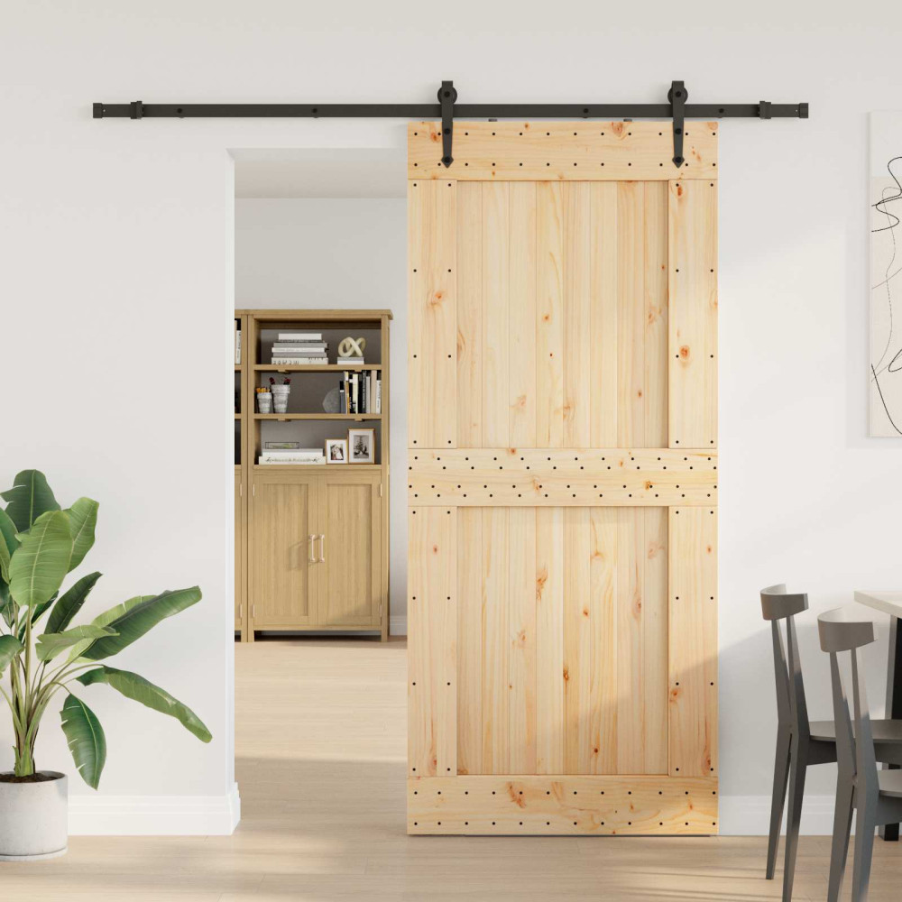 Produktbild för Skjutdörr NARVIK Naturlig och svart 100 x 210 cm (213,5 cm)