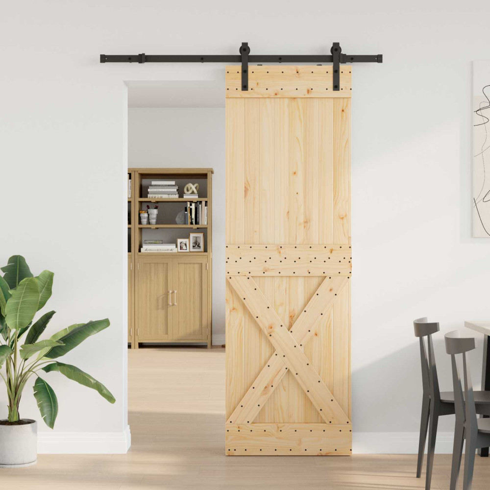 Produktbild för Skjutdörr NARVIK Naturlig och svart 70 x 210 cm (152,5 cm)