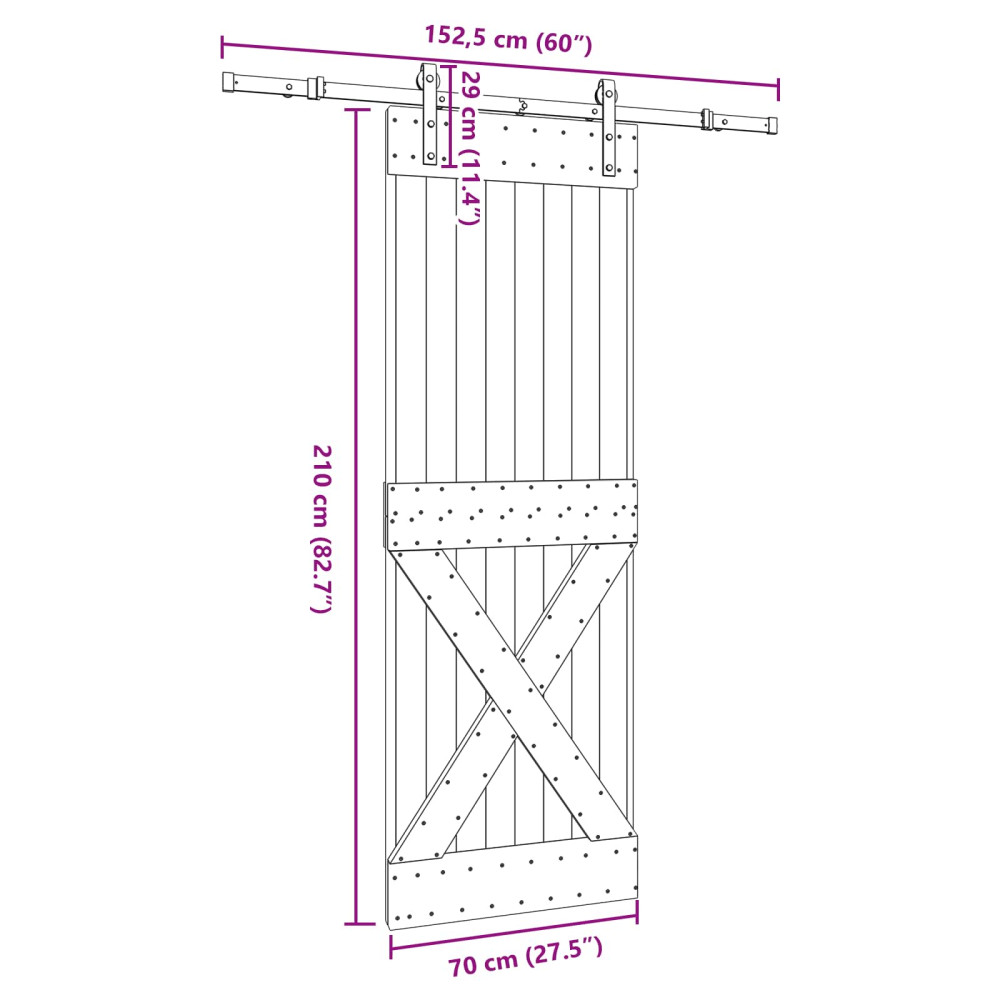 Produktbild för Skjutdörr NARVIK Naturlig och svart 70 x 210 cm (152,5 cm)