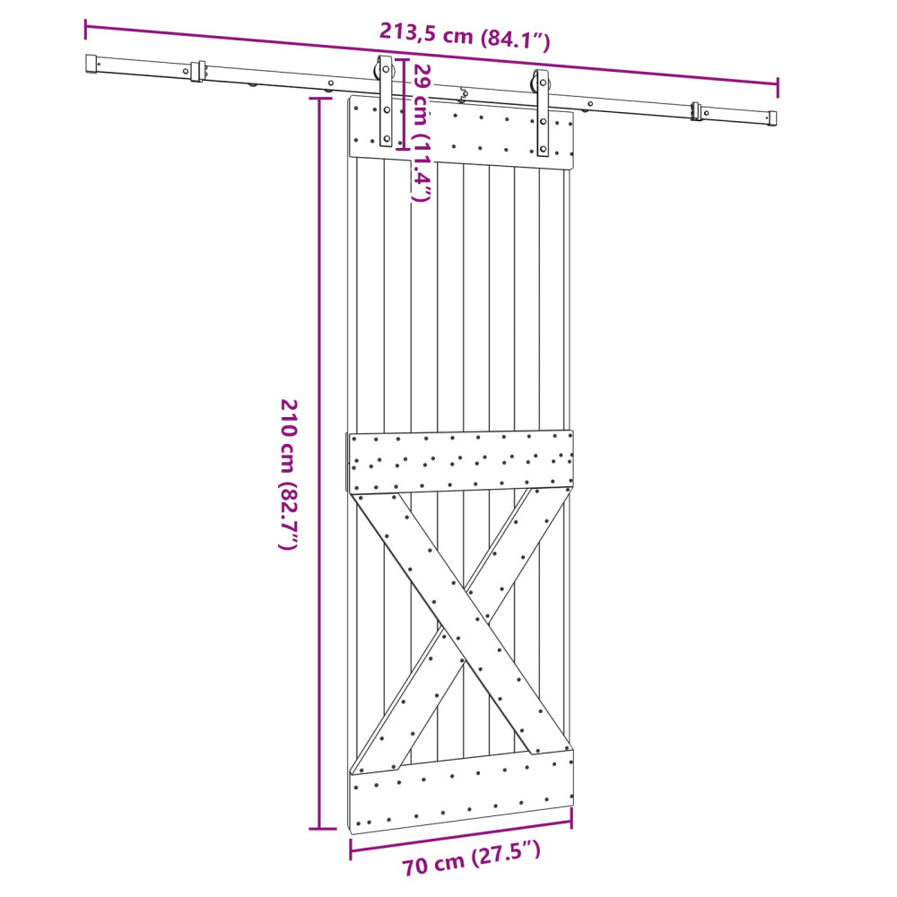 Produktbild för Skjutdörr NARVIK Naturlig och svart 70 x 210 cm (213,5 cm)