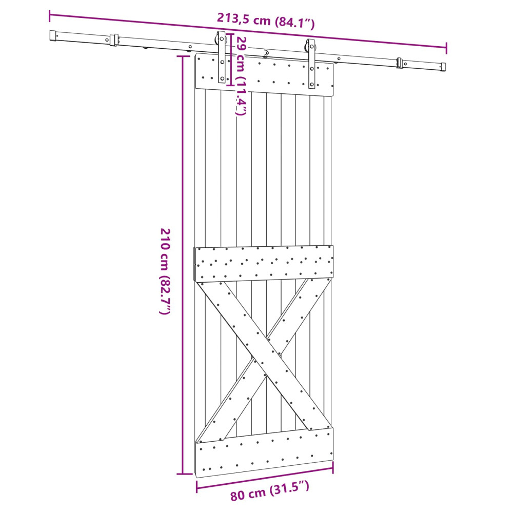 Produktbild för Skjutdörr NARVIK Naturlig och svart 80 x 210 cm (213,5 cm)