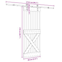 Produktbild för Skjutdörr NARVIK Naturlig och svart 80 x 210 cm (213,5 cm)