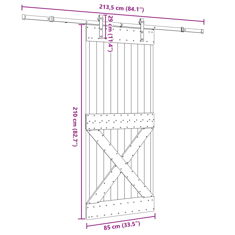 Produktbild för Skjutdörr NARVIK Naturlig och svart 85 x 210 cm (213,5 cm)