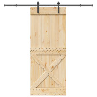 Produktbild för Skjutdörr NARVIK Naturlig och svart 90 x 210 cm (213,5 cm)