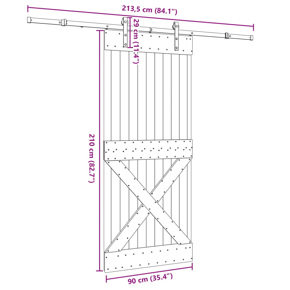 Produktbild för Skjutdörr NARVIK Naturlig och svart 90 x 210 cm (213,5 cm)