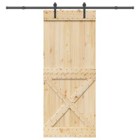 Produktbild för Skjutdörr NARVIK Naturlig och svart 95 x 210 cm (213,5 cm)