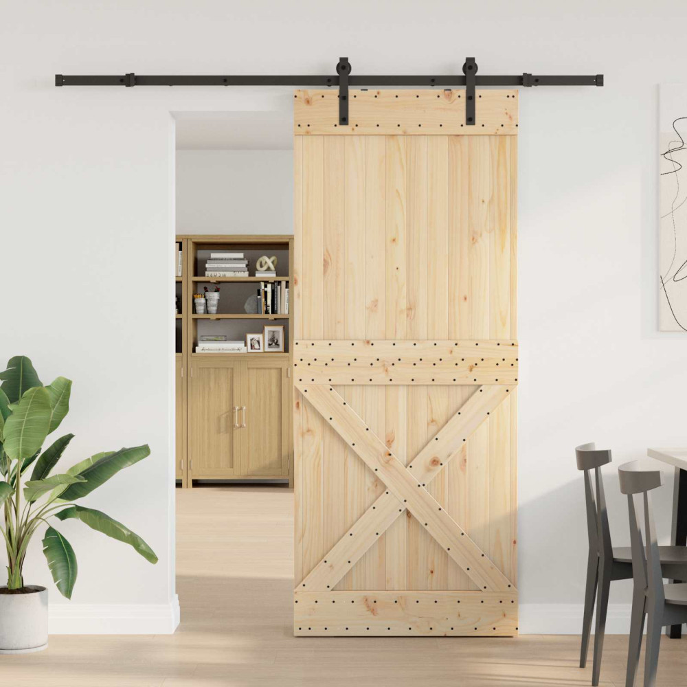 Produktbild för Skjutdörr NARVIK Naturlig och svart 100 x 210 cm (213,5 cm)
