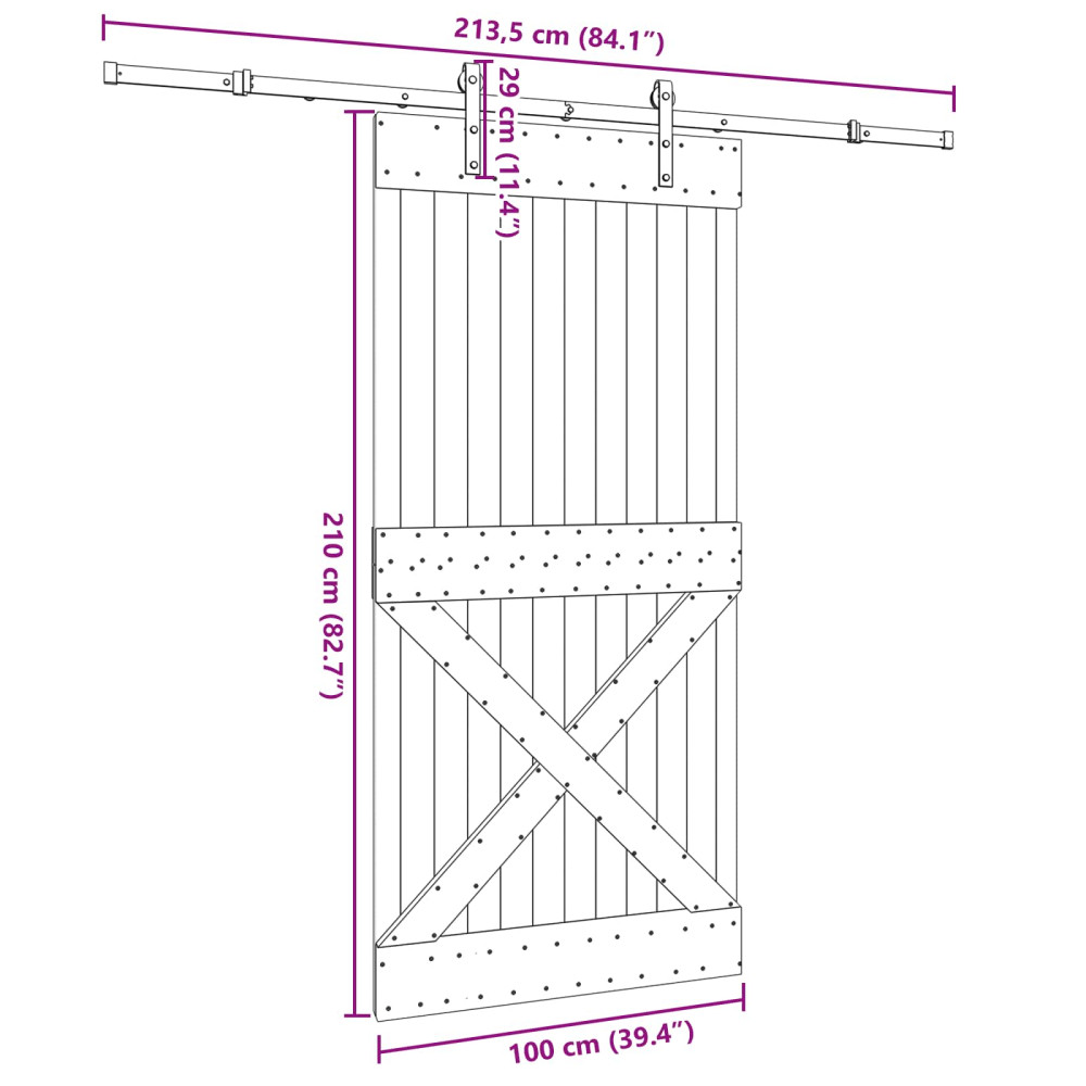 Produktbild för Skjutdörr NARVIK Naturlig och svart 100 x 210 cm (213,5 cm)