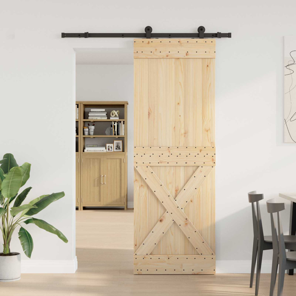 Produktbild för Skjutdörr NARVIK Naturlig och svart 80 x 210 cm (152,5 cm)