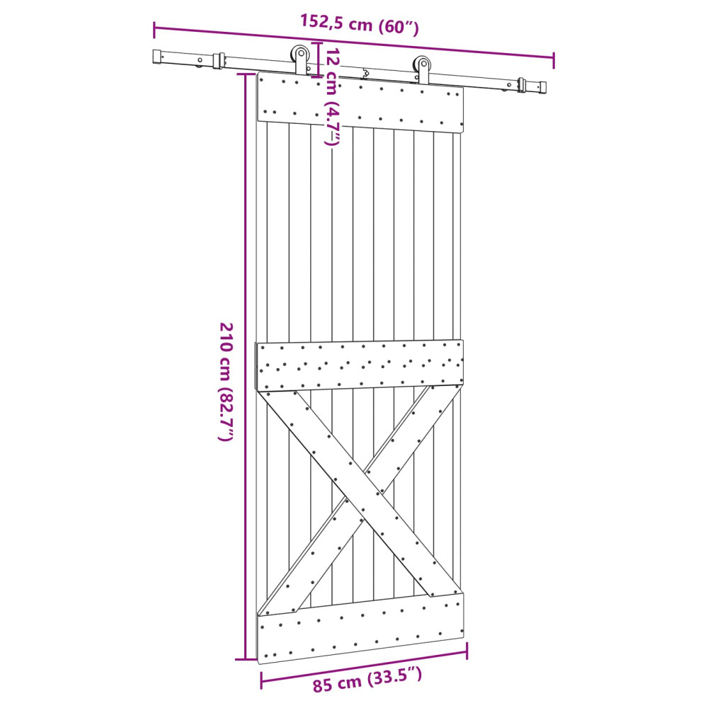Produktbild för Skjutdörr NARVIK Naturlig och svart 85 x 210 cm (152,5 cm)